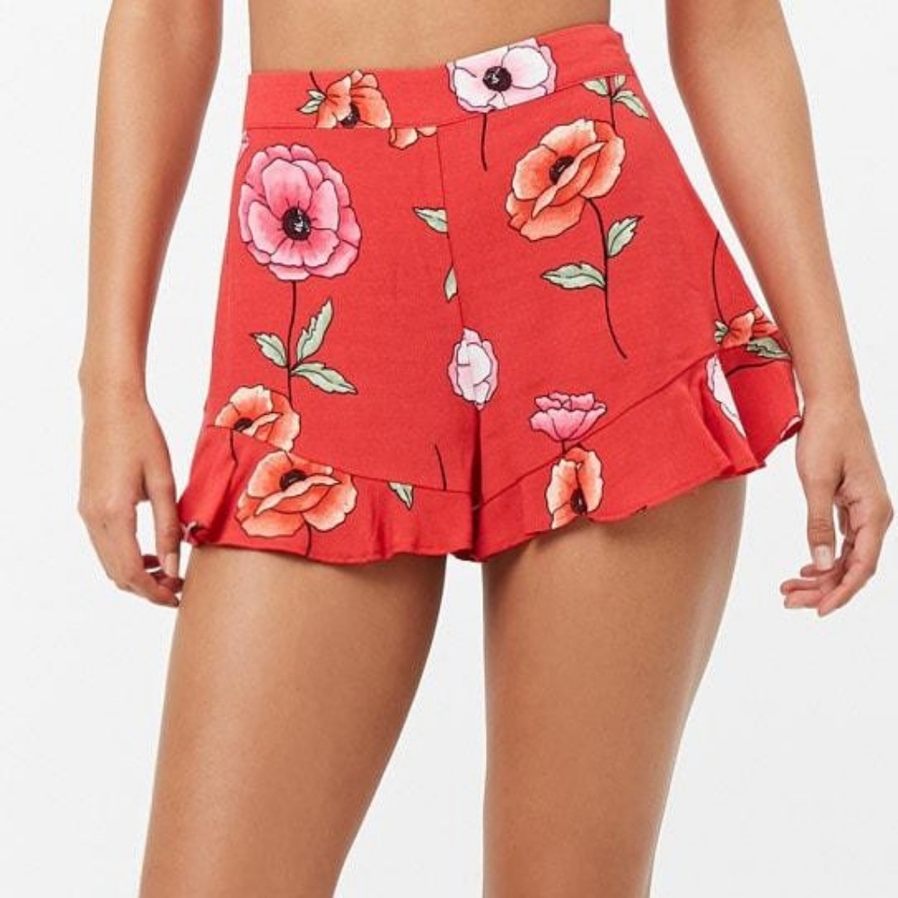 NWT Forever 21 Poppy Print Flutter Shorts - Picture 2 of 4